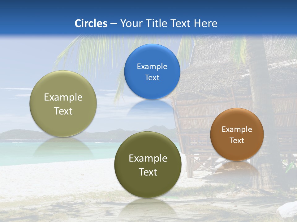 A Beach With A Hut And Palm Trees PowerPoint Template