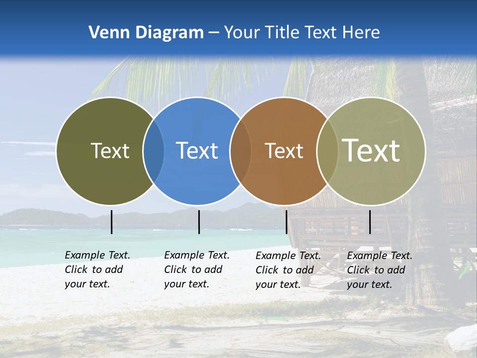 A Beach With A Hut And Palm Trees PowerPoint Template