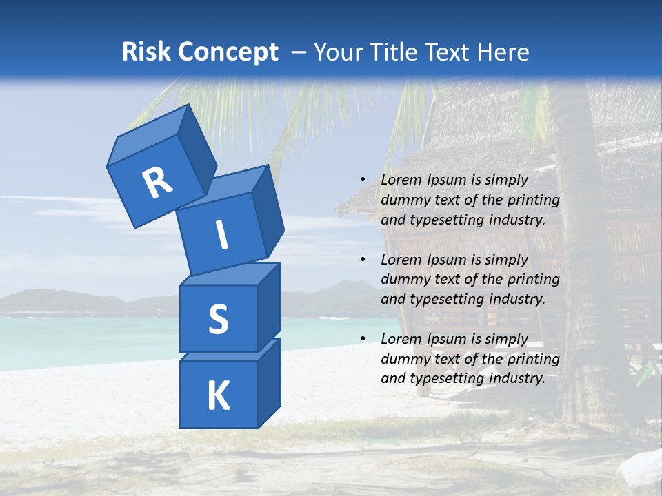 A Beach With A Hut And Palm Trees PowerPoint Template