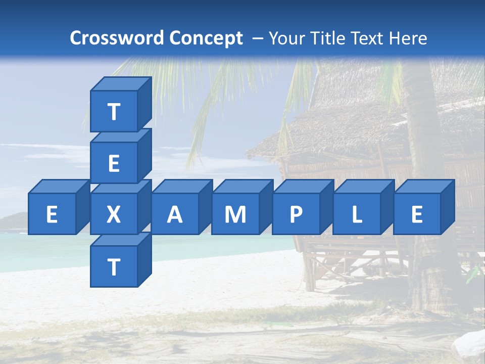 A Beach With A Hut And Palm Trees PowerPoint Template