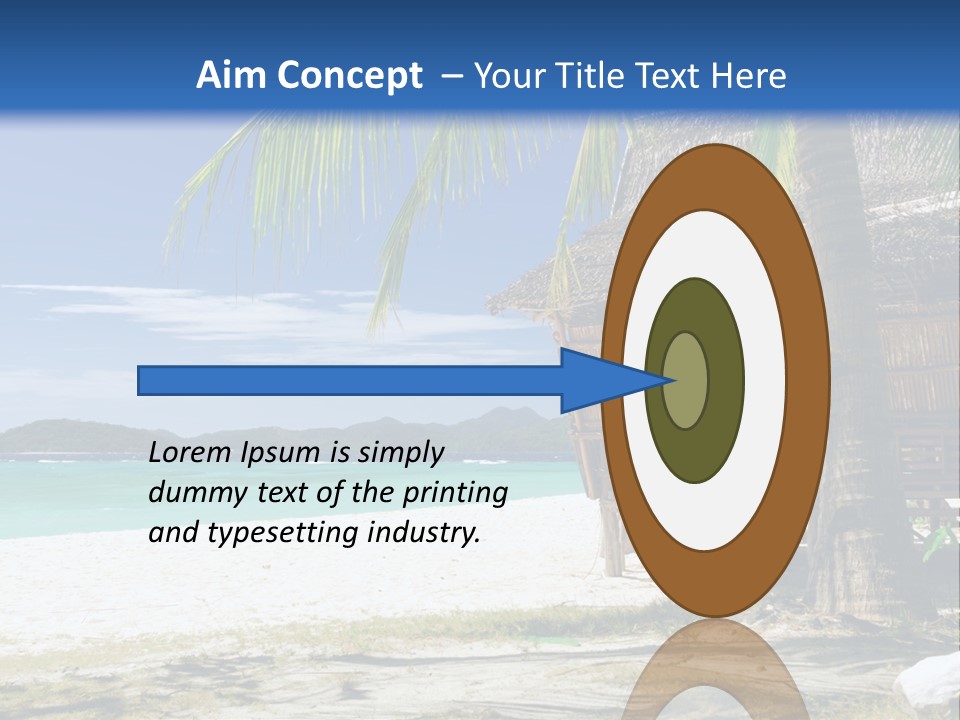 A Beach With A Hut And Palm Trees PowerPoint Template