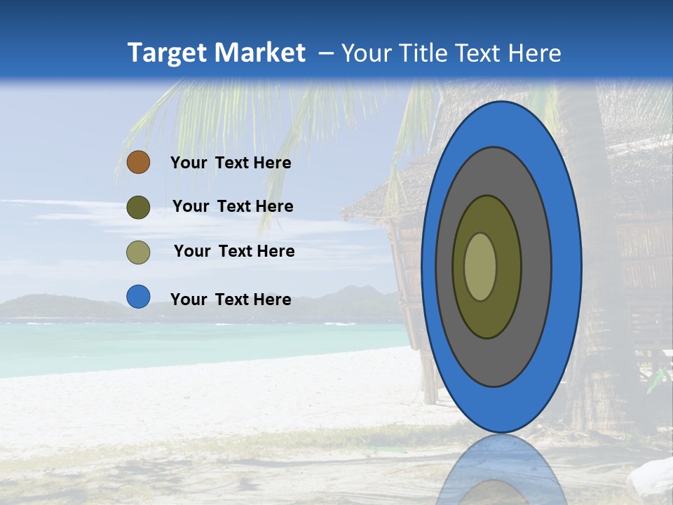 A Beach With A Hut And Palm Trees PowerPoint Template