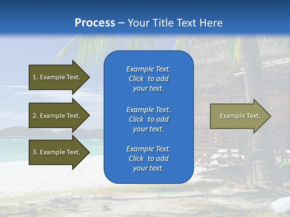 A Beach With A Hut And Palm Trees PowerPoint Template