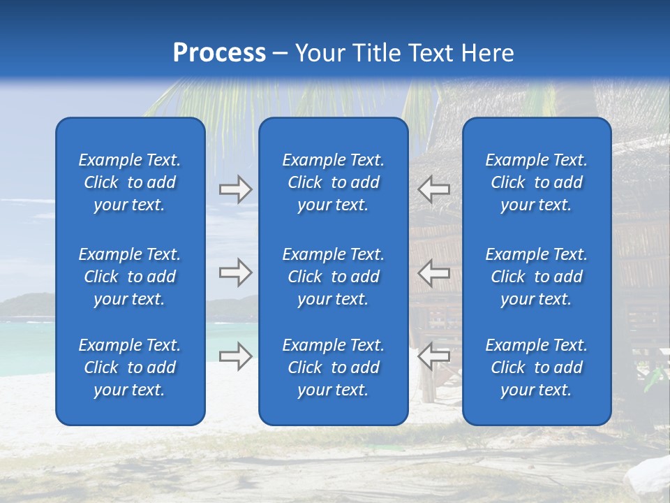 A Beach With A Hut And Palm Trees PowerPoint Template