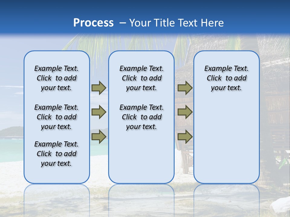 A Beach With A Hut And Palm Trees PowerPoint Template