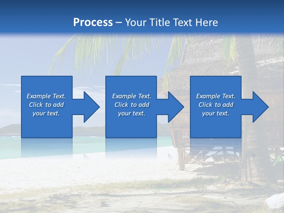 A Beach With A Hut And Palm Trees PowerPoint Template