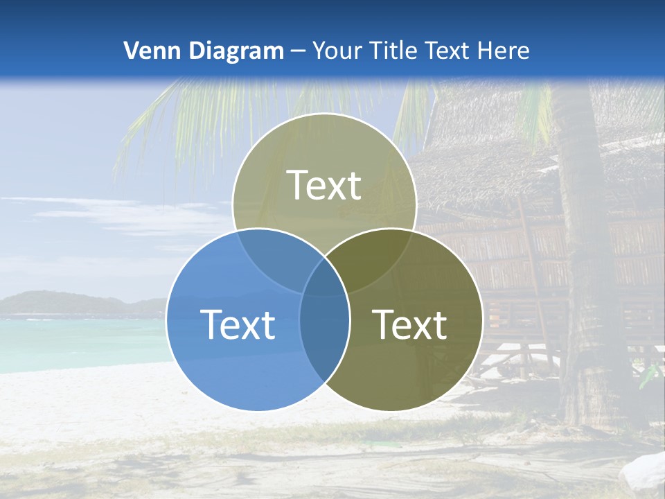 A Beach With A Hut And Palm Trees PowerPoint Template