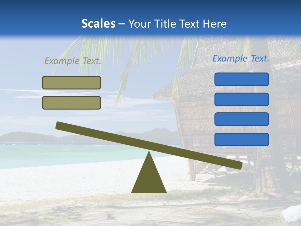 A Beach With A Hut And Palm Trees PowerPoint Template