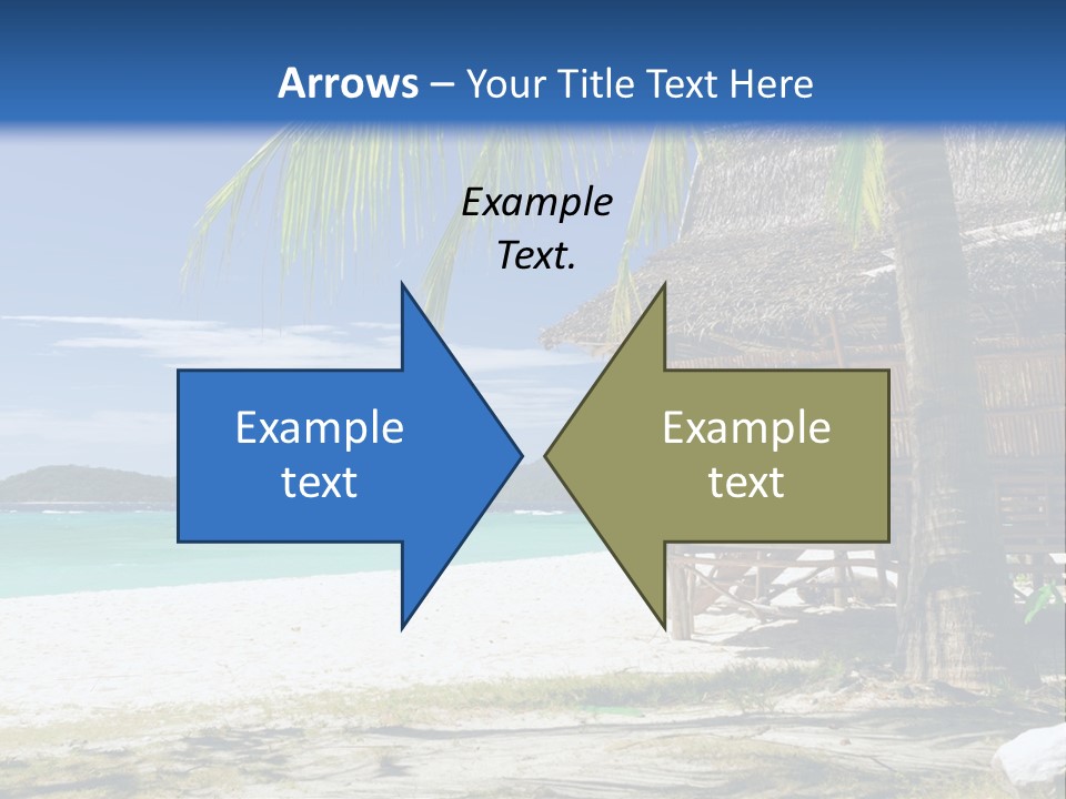 A Beach With A Hut And Palm Trees PowerPoint Template