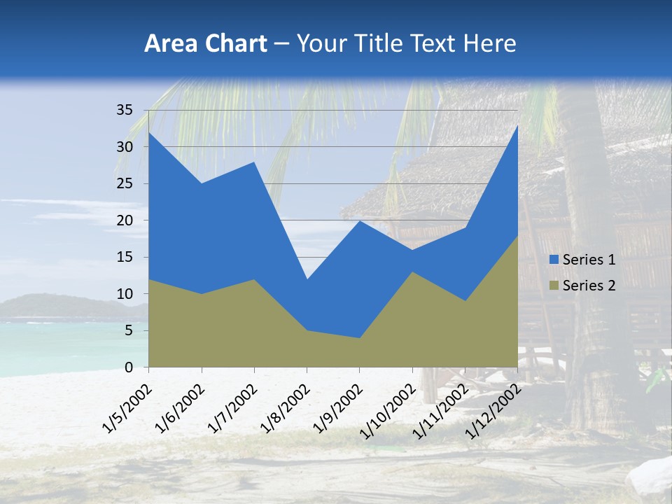 A Beach With A Hut And Palm Trees PowerPoint Template