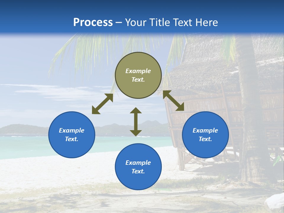 A Beach With A Hut And Palm Trees PowerPoint Template
