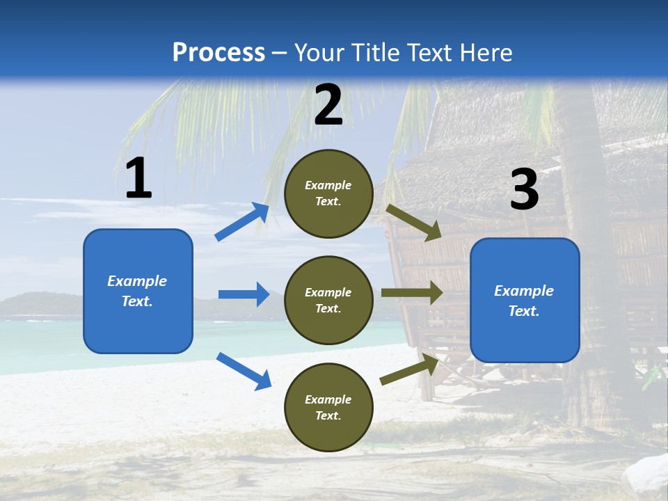 A Beach With A Hut And Palm Trees PowerPoint Template