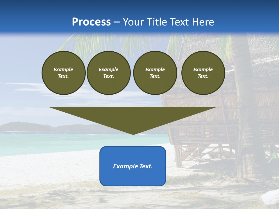 A Beach With A Hut And Palm Trees PowerPoint Template