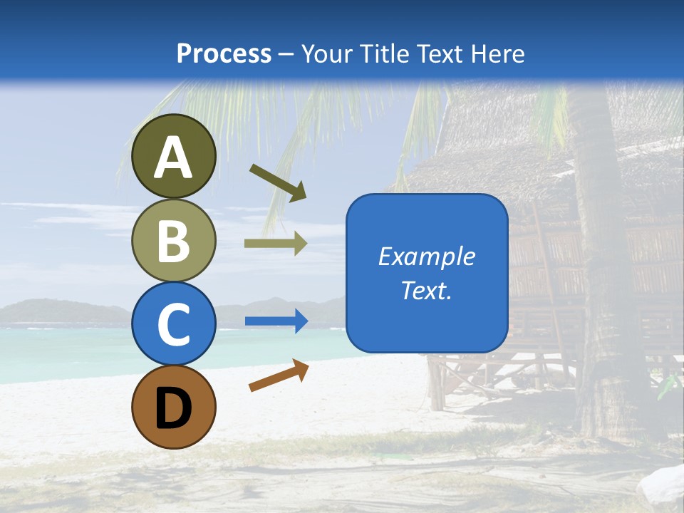 A Beach With A Hut And Palm Trees PowerPoint Template