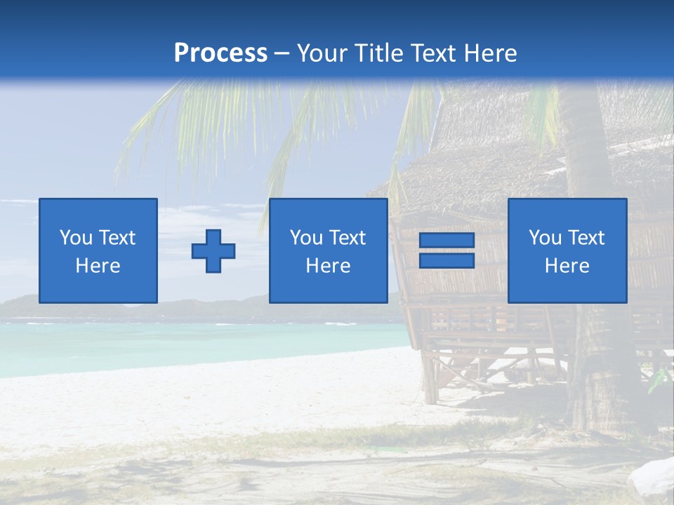 A Beach With A Hut And Palm Trees PowerPoint Template