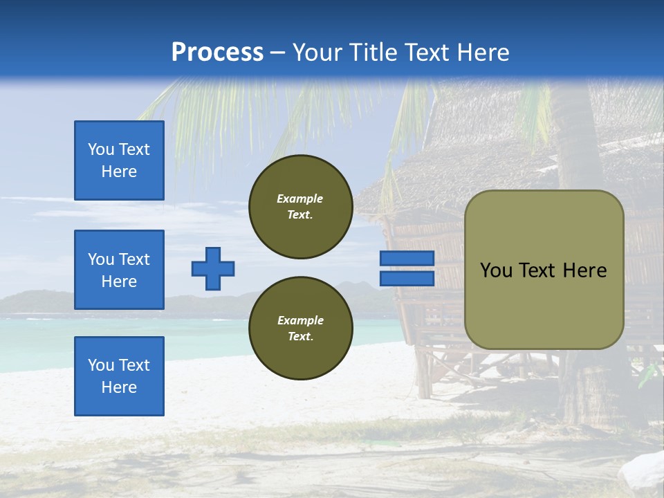 A Beach With A Hut And Palm Trees PowerPoint Template