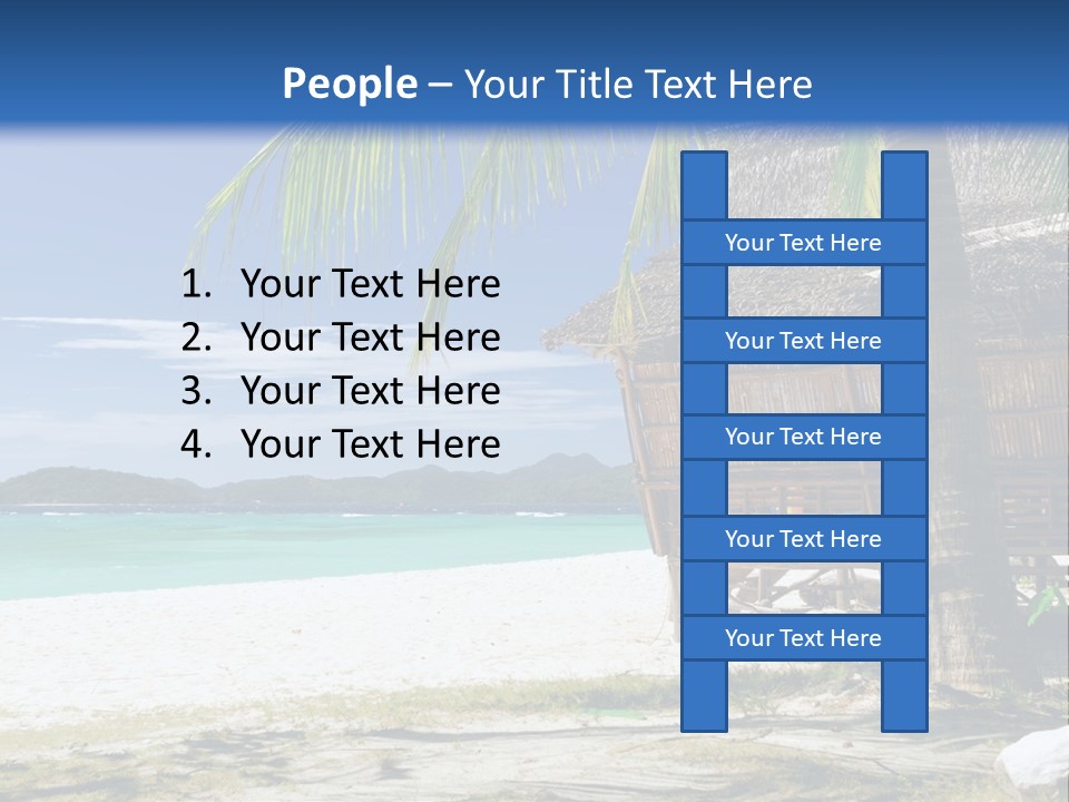 A Beach With A Hut And Palm Trees PowerPoint Template