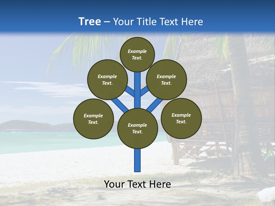 A Beach With A Hut And Palm Trees PowerPoint Template