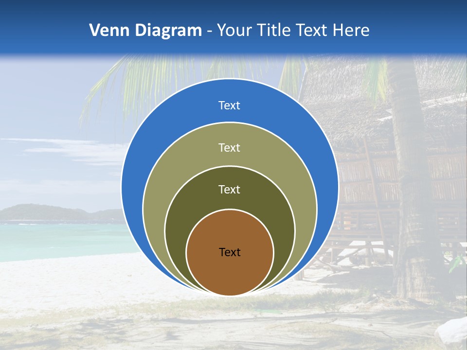 A Beach With A Hut And Palm Trees PowerPoint Template