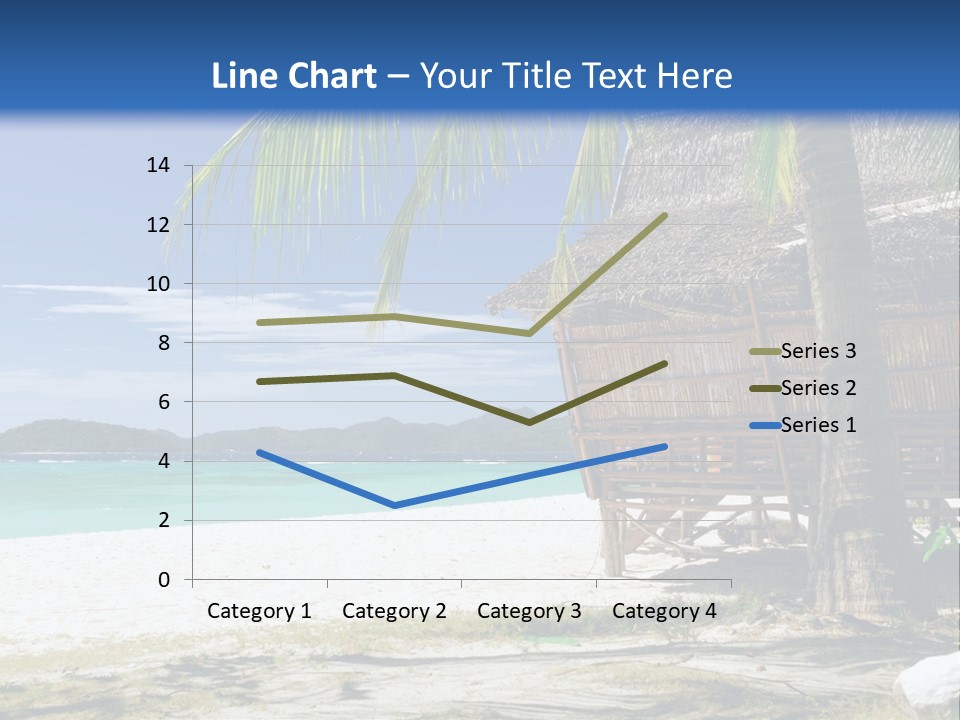 A Beach With A Hut And Palm Trees PowerPoint Template