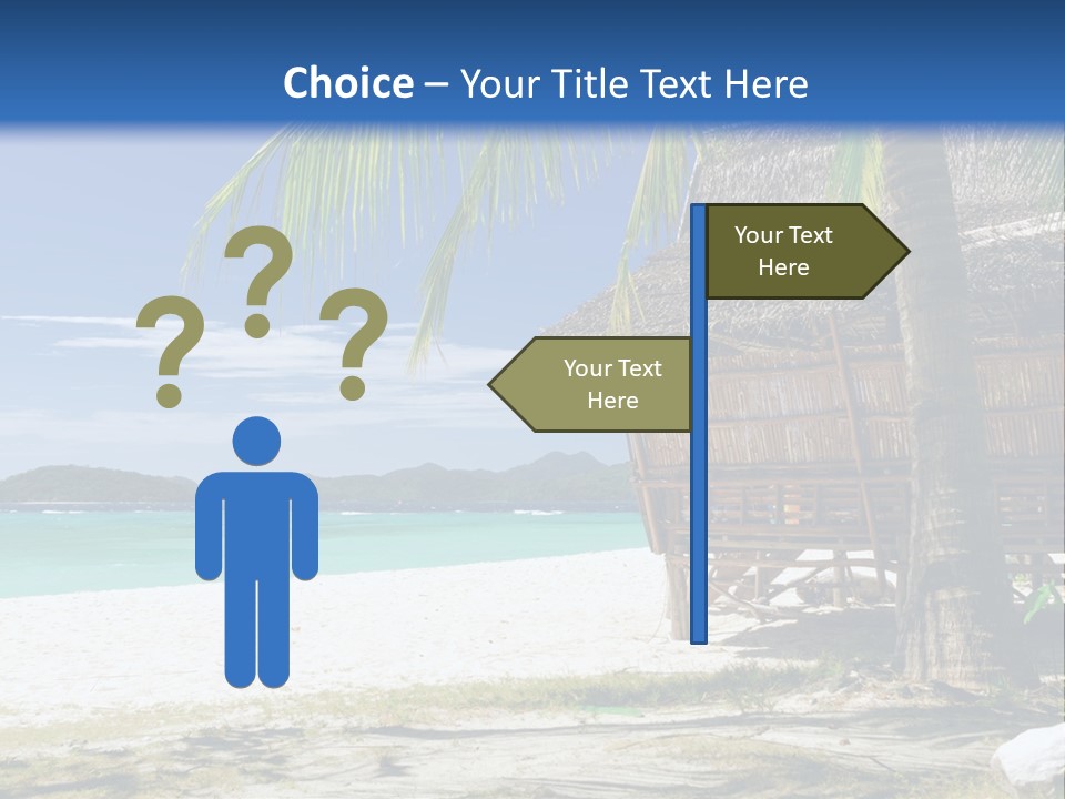 A Beach With A Hut And Palm Trees PowerPoint Template