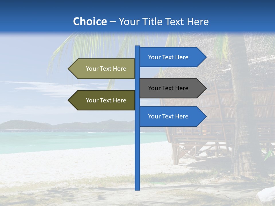A Beach With A Hut And Palm Trees PowerPoint Template