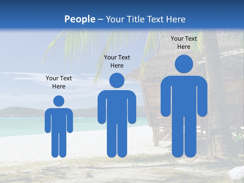 A Beach With A Hut And Palm Trees PowerPoint Template