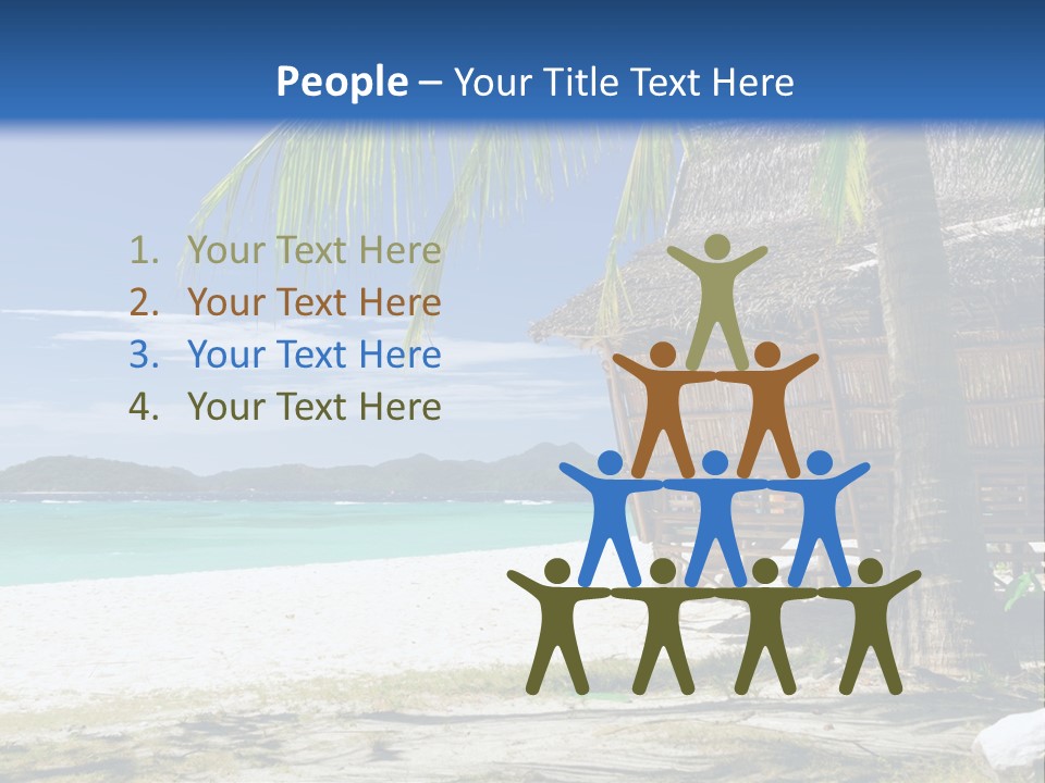 A Beach With A Hut And Palm Trees PowerPoint Template