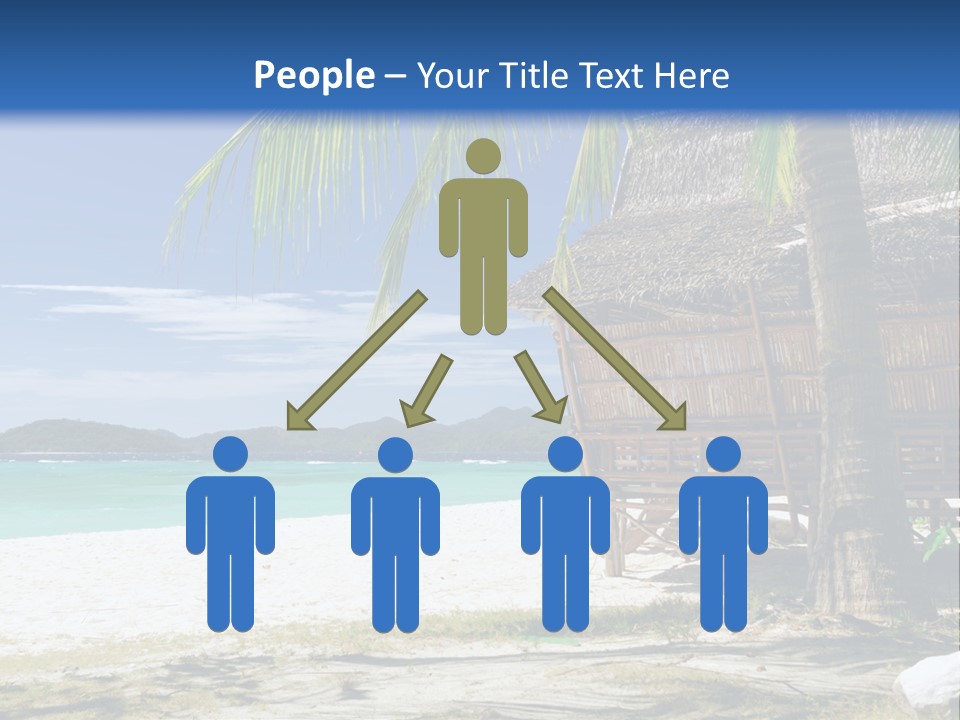 A Beach With A Hut And Palm Trees PowerPoint Template