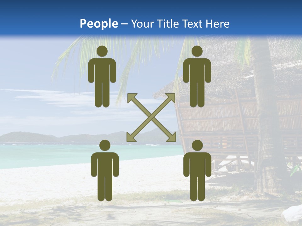 A Beach With A Hut And Palm Trees PowerPoint Template
