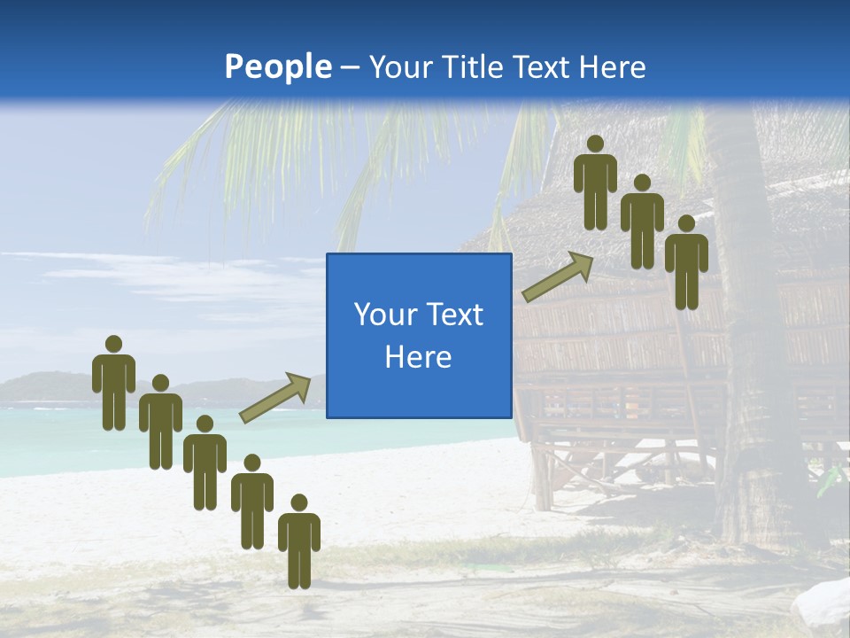 A Beach With A Hut And Palm Trees PowerPoint Template