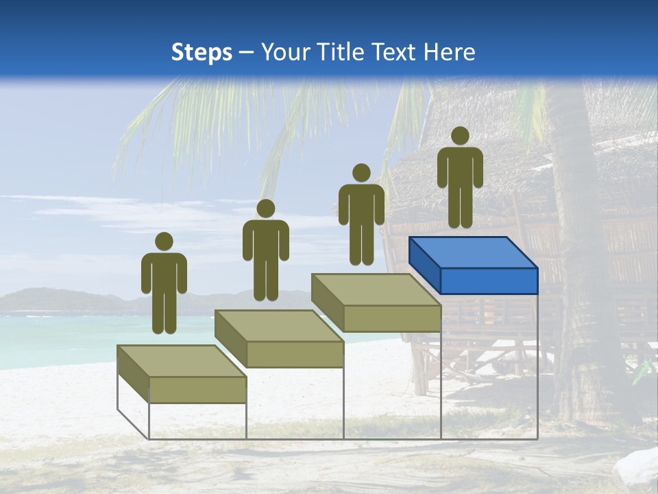 A Beach With A Hut And Palm Trees PowerPoint Template