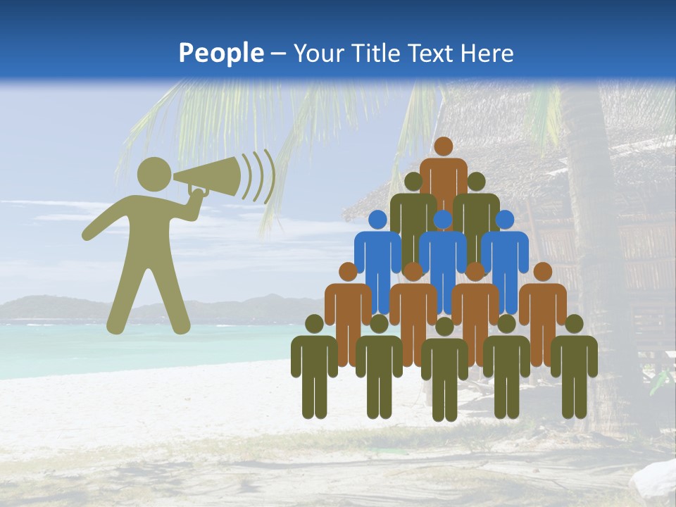 A Beach With A Hut And Palm Trees PowerPoint Template