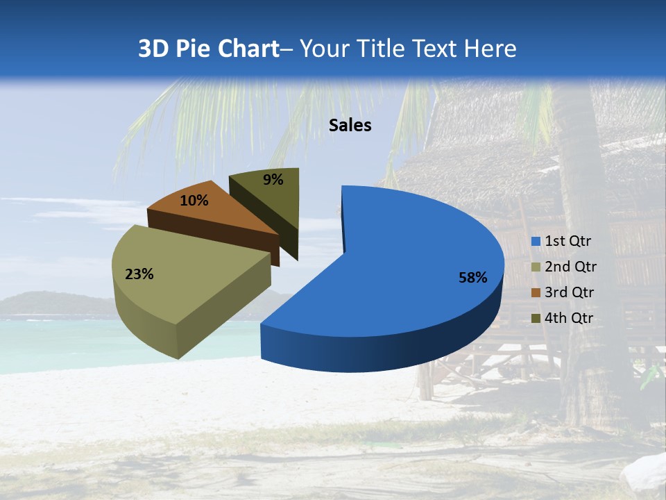 A Beach With A Hut And Palm Trees PowerPoint Template