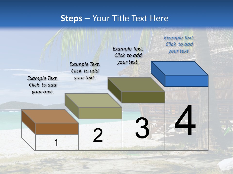 A Beach With A Hut And Palm Trees PowerPoint Template