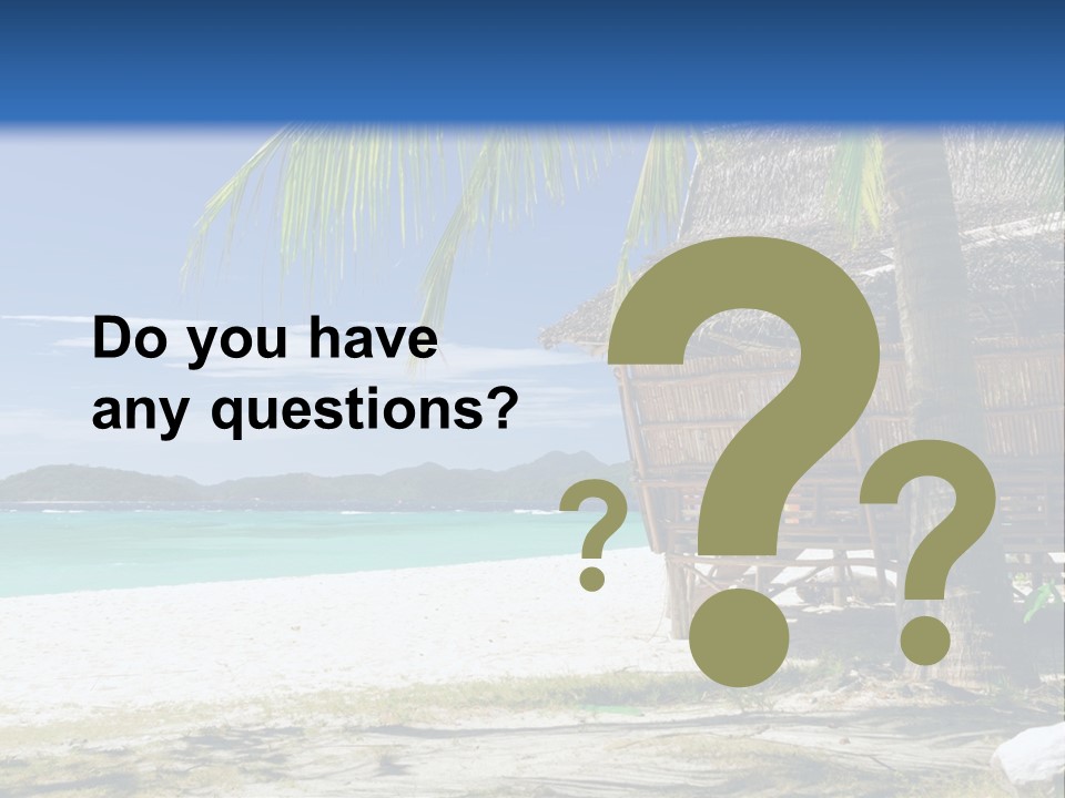 A Beach With A Hut And Palm Trees PowerPoint Template