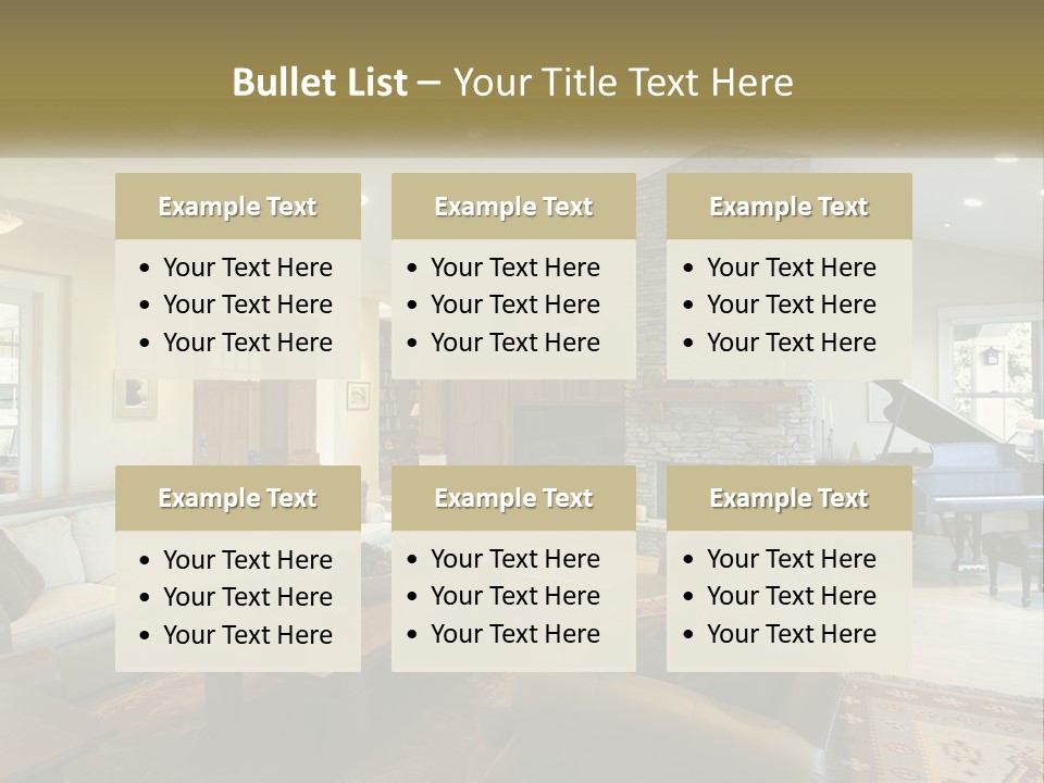 A Living Room Filled With Furniture And A Piano PowerPoint Template