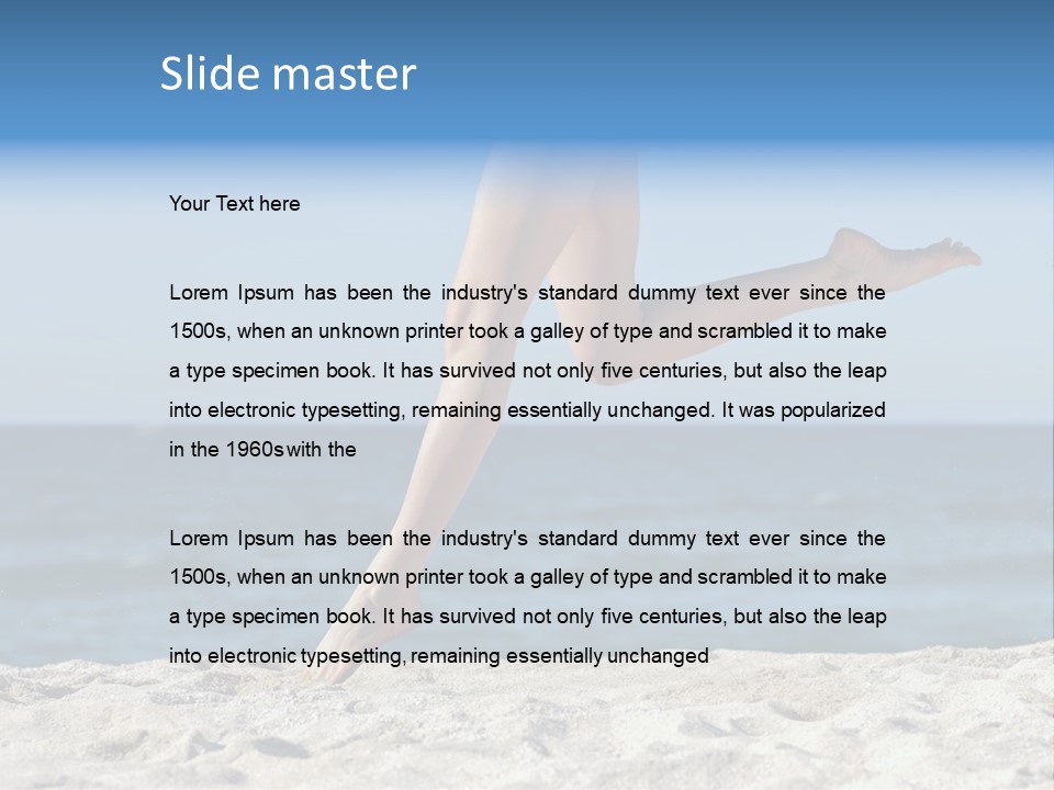 A Woman Running On The Beach With Her Feet In The Sand PowerPoint Template