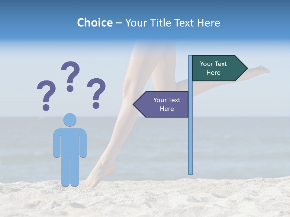A Woman Running On The Beach With Her Feet In The Sand PowerPoint Template
