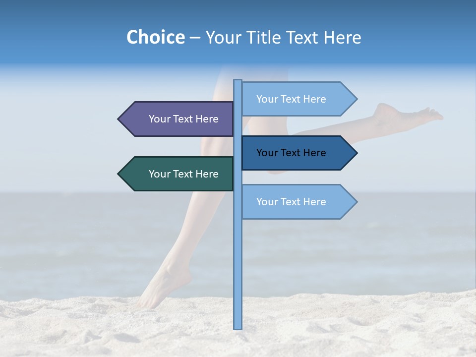 A Woman Running On The Beach With Her Feet In The Sand PowerPoint Template