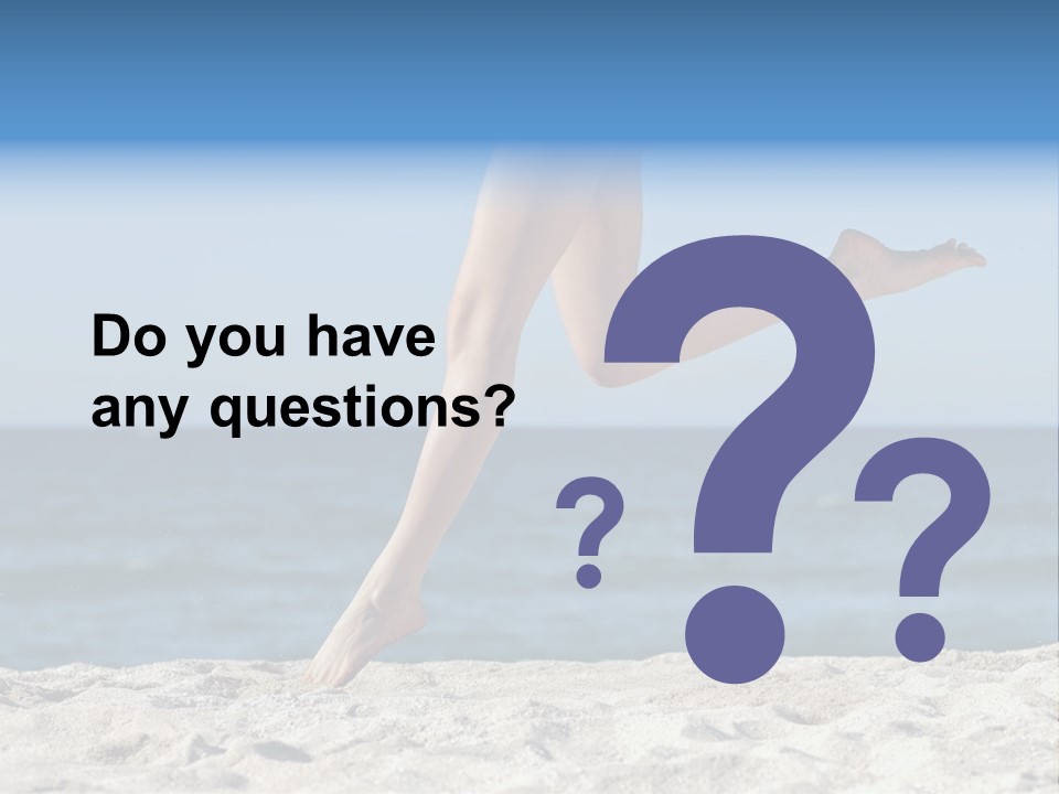 A Woman Running On The Beach With Her Feet In The Sand PowerPoint Template