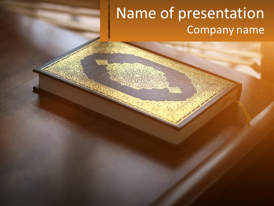 A Book Sitting On Top Of A Wooden Table PowerPoint Template