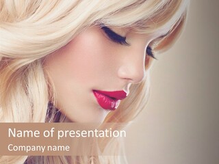 A Woman With Long Blonde Hair And Red Lipstick PowerPoint Template