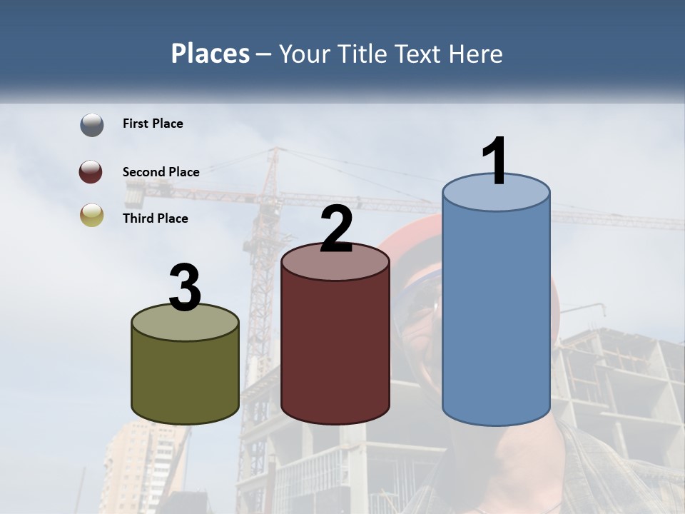 A Man Wearing A Hard Hat And Goggles In Front Of A Construction Site PowerPoint Template