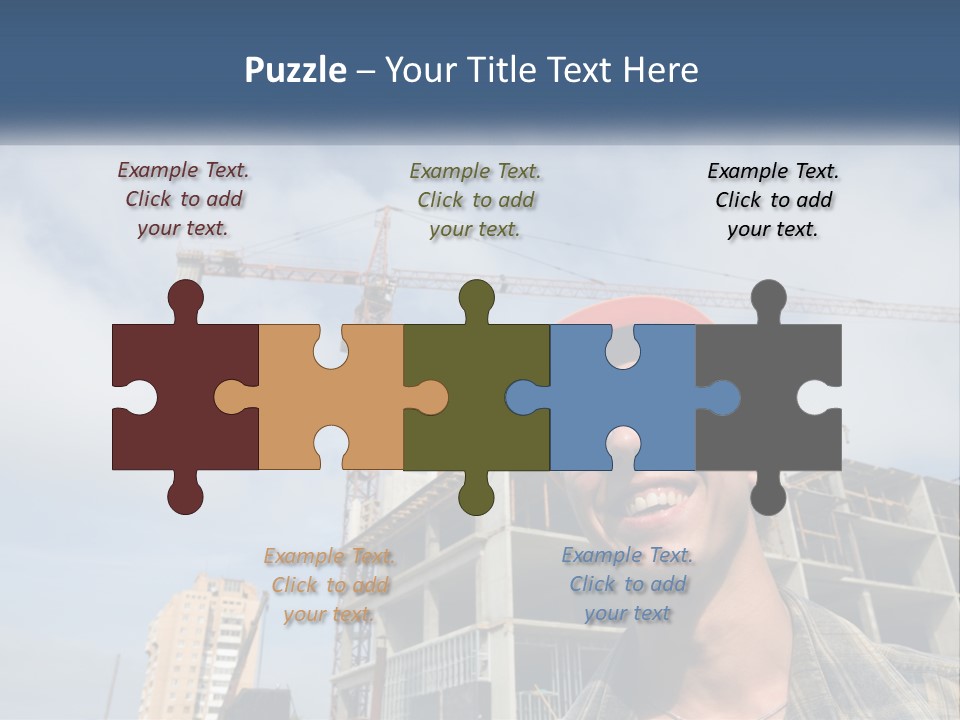 A Man Wearing A Hard Hat And Goggles In Front Of A Construction Site PowerPoint Template