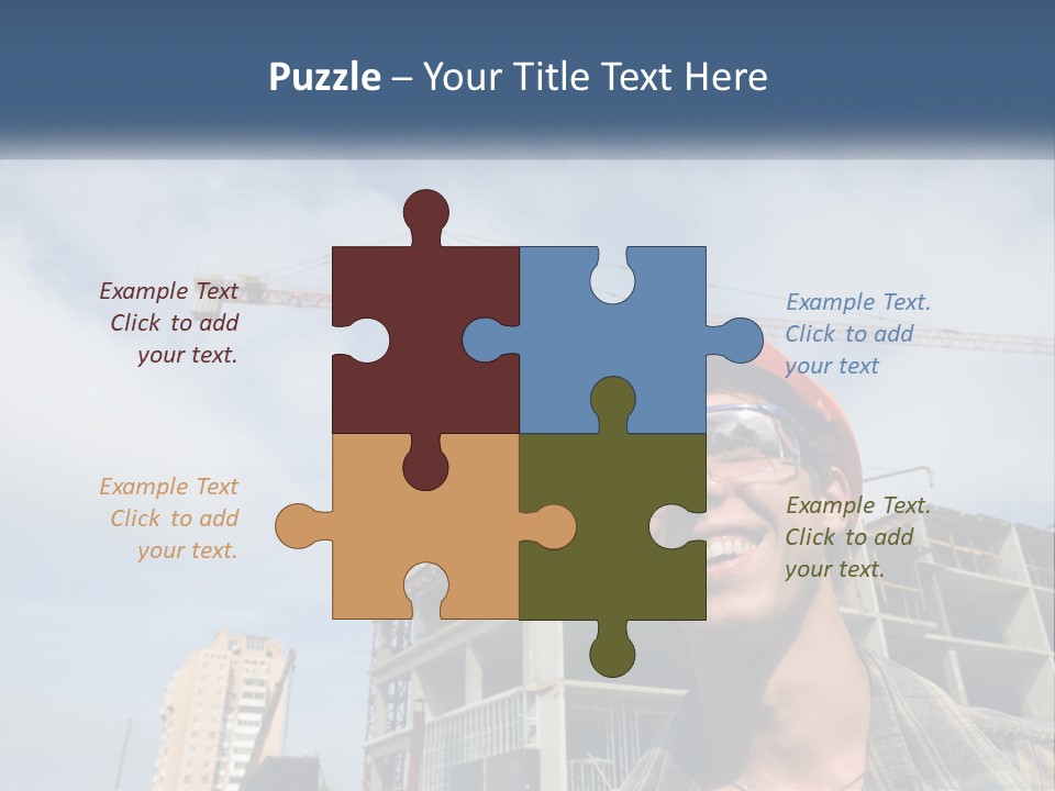 A Man Wearing A Hard Hat And Goggles In Front Of A Construction Site PowerPoint Template