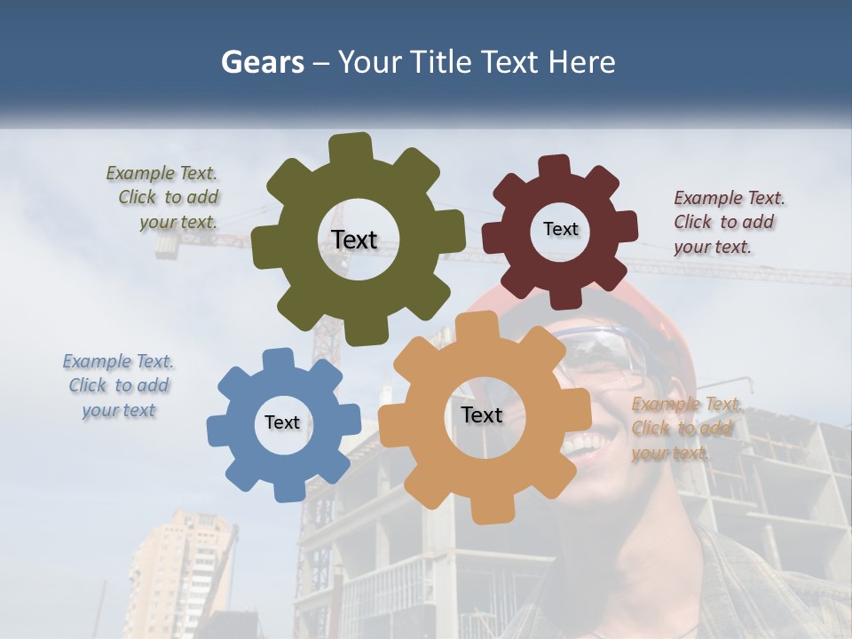 A Man Wearing A Hard Hat And Goggles In Front Of A Construction Site PowerPoint Template