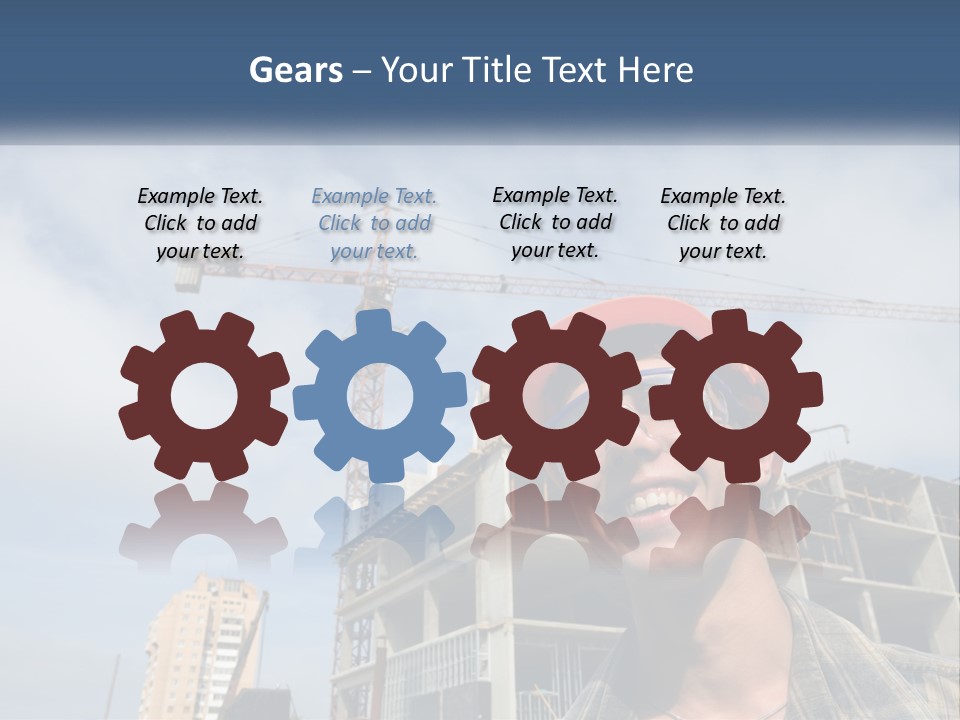 A Man Wearing A Hard Hat And Goggles In Front Of A Construction Site PowerPoint Template