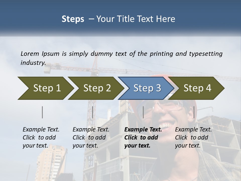 A Man Wearing A Hard Hat And Goggles In Front Of A Construction Site PowerPoint Template