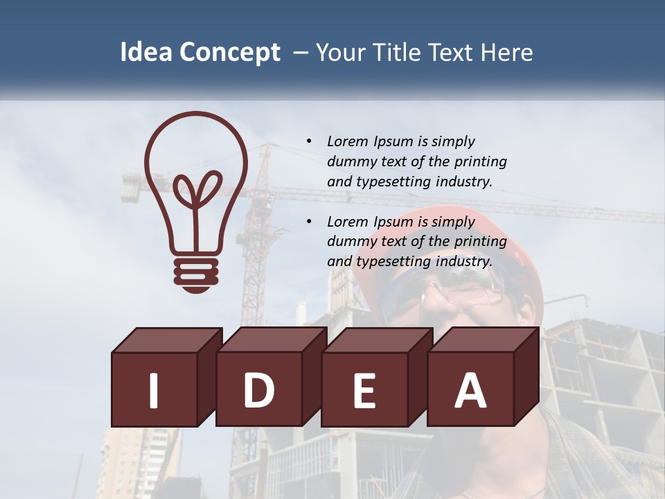 A Man Wearing A Hard Hat And Goggles In Front Of A Construction Site PowerPoint Template